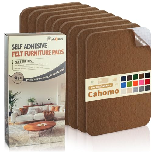 Protector Patas Sillas Fieltro Adhesivo Muebles Marrón, 20x10cm 3 mm Grosor Almohadillas de Fieltro Autoadhesivo, 9 Piezas Antideslizante Protector Patas Muebles, para Patas de Silla, DIY