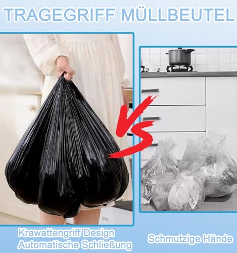 XIYOO Small Bin Liners 10 L with Carry Handle Pack of 100 Black Bin Bags Tear-Resistant Bin Bags Drawstring Rubbish Bags