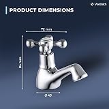 VeeBath Traditional Basin Pillar Taps - Polished Chrome Brass, G1/2 BSP Inlet, view 3