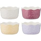 Mason Cash in The Meadow Set of 4 Ramekins 12 x 6cm | 260ml Floral Embossed Stoneware Dessert, Dip &amp; Snack Dishes, Oven-to-Table