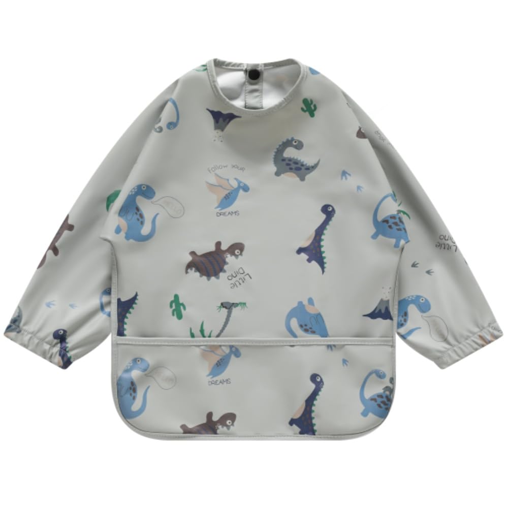 norinori Baby Weaning Bib With Sleeves Feeding Bibs - Waterproof Bibs Coverall bibs for baby toddler from 6-36 Months soft With Large Pocket Easy to Clean