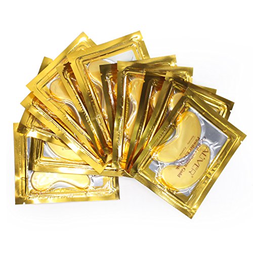 ALIVER 10pack Crystal 24K Gold Collagen Eye Mask Anti Aging, Wrinkles