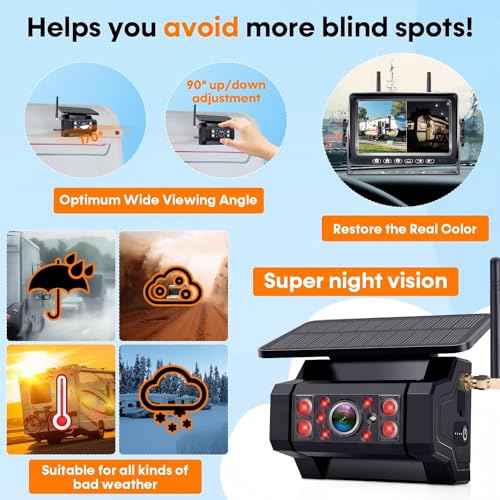 Wireless RV Backup Camera Install-Free for Trailer: 7 Inch Recording Monitor Solar RV Rear View Camera Long Battery Life Scratch-Proof - Strong Magnetic RV Camera HD 1080P for RVs Trucks Campers