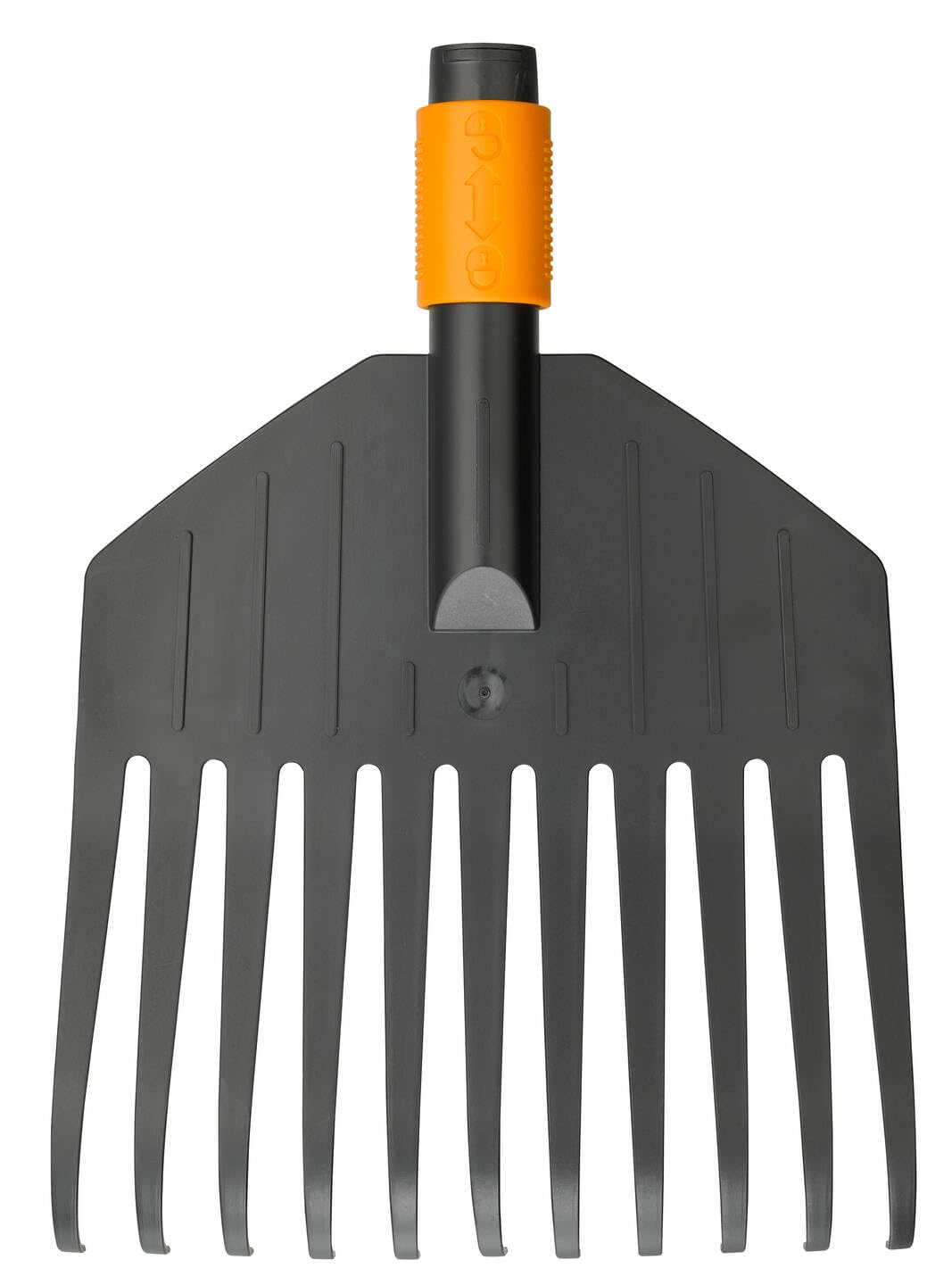 Fiskars Leaf Broom, Tool Head, Small, 11 Tines, Width: 21.3 cm, Plastic Tines, Black/Orange, QuikFit, 1000659