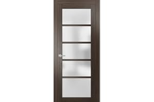 SARTODOORS Solid French Door Frosted Glass 36 x 84 inches | Quadro 4002 Chocolate Ash | Single Regular Panel Frame Trims Handle | Bathroom Bedroom Sturdy Doors
