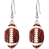 Sport Ball Dangle Earrings for Women Girls Silver Plated Cubic Zirconia Crystal Soccer Volleyball Softball Basketball Baseball American Football Ball Statement Drop Fish Stud Earring Game Match Team Player Fan Gifts Souvenirs