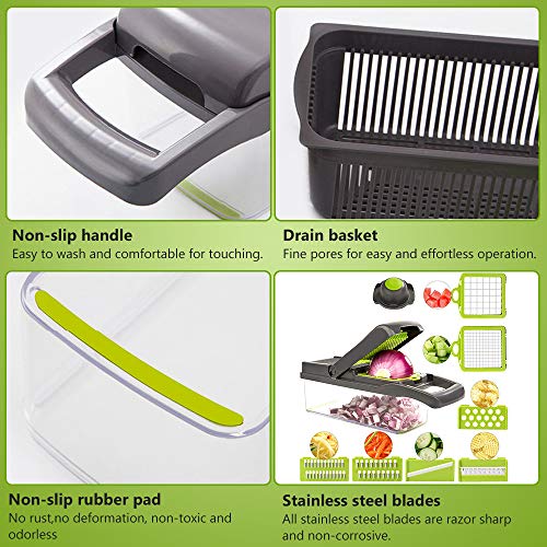 Vegetable Chopper, Onion Chopper Mandoline Slicer Cutter Interchangeable Blades with Durable Fruit Slicer Cutter Container for Cooking Tools (Green)