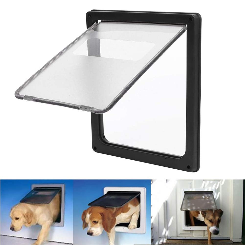 ANQI Cat Flap, Dog Door, Automatic Sliding Lockable Pet Door Entry Tunnel Gate for Medium and Large Dogs Cats, Easy Install-Black-L