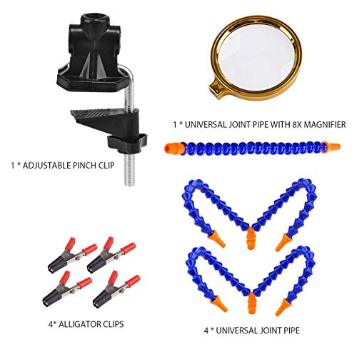 Flexible Helping Hands, Third Hand, Soldering Station Iron Accessory Kit, 1.96 Inch Pinch Clip, Four Flexible Helping Hands with 3X Magnifying Glass) (Flexible Helping Hands)
