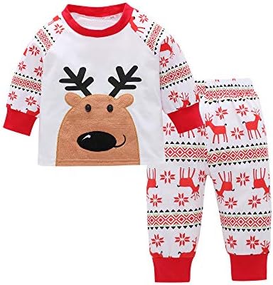 Clearance! Cute Reindeer Toddler Kid Boys Girls Clothes Christmas Pjs Long Sleeve Pajamas Sets