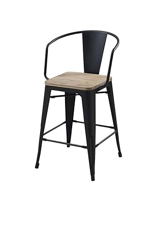 Rajtai Shree Metal Kitchen/Restaurant/Bar/Cafe/Garden Chair with Glossy Wooden Top (Black)