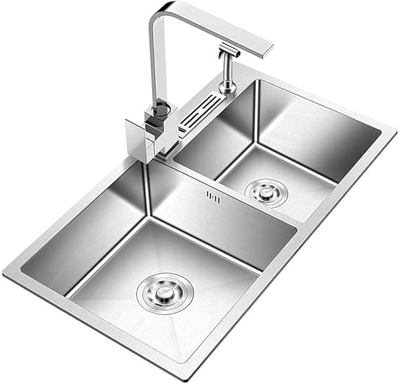 Stainless Steel Kitchen Sink Inset 2.0 Double Bowl Deep Square Kitchen
