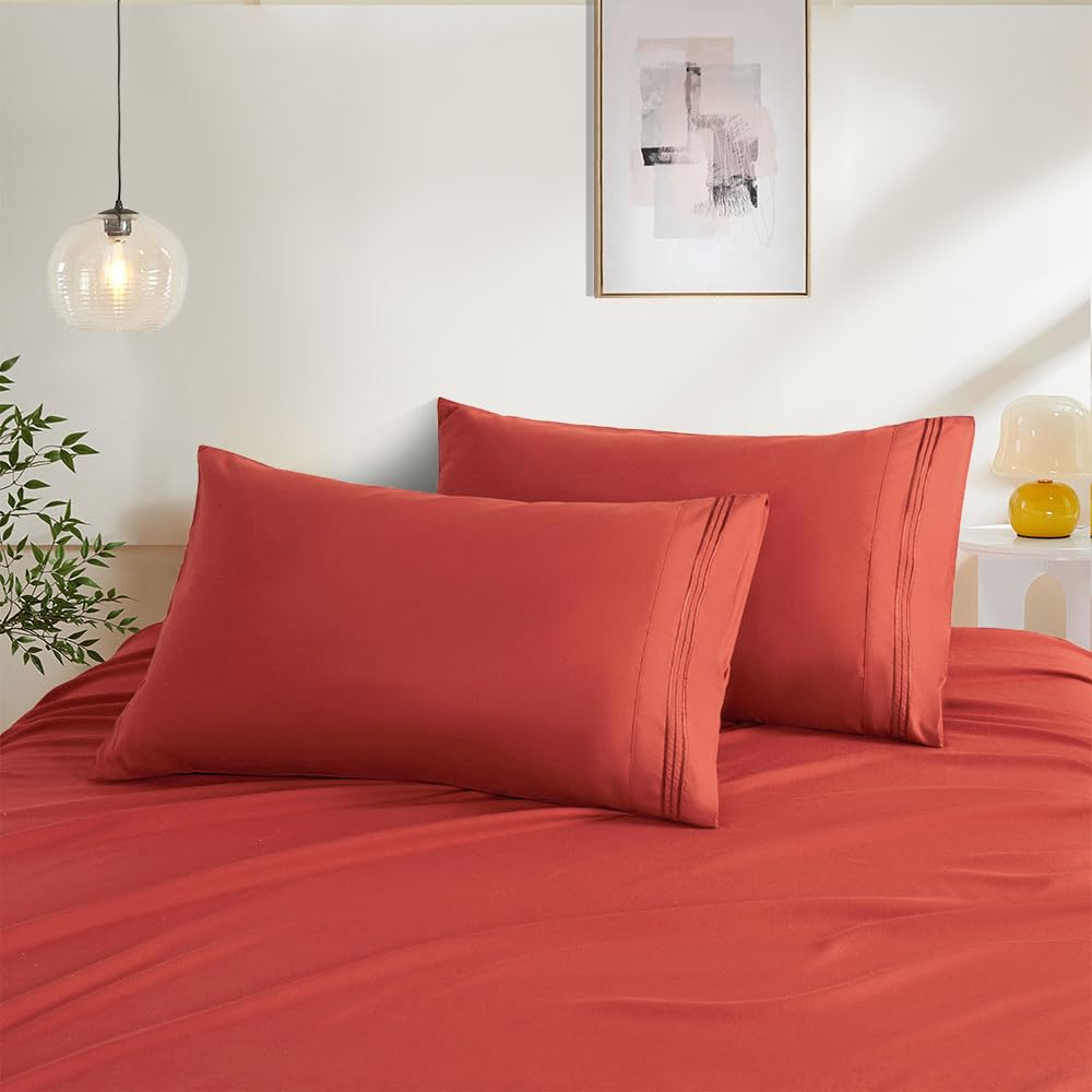 Photo 1 of 2 Pack Standard Pillow Cases Orange Red Pillow Covers Microfiber Pillowcases 20"X 26" Standard Size Soft Breathable Luxury Pillow Covers Embroidered Envelope Closure Bed Pillow Shams