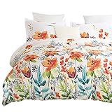 Vaulia Lightweight Soft Microfiber Duvet Cover Set, Print Floral Pattern, White/Orange Color - Queen