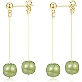 LOOYUUPEE Natural Hetian Jade Bead Earrings, Lucky Green Jade, Dainty Green Real Jade Charm Pendant Jewelry Studs, Handmade Ear Stud Earrings Hoop Earrings for Women