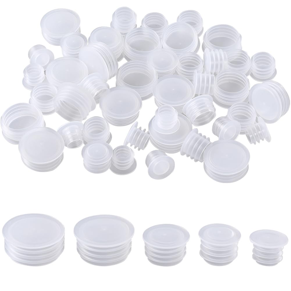 GORGECRAFT 50PCS 5 Sizes Plastic Bottle Salt And Pepper Shaker Stoppers Replacement Plug Reusable Clear Round End Insert Bottle Inner Plugs for Pipes Metal Tubing Fence Piggy Bank Flower Pots — image 1