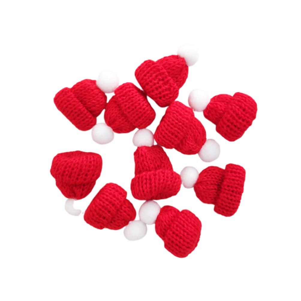 Amosfun 10PCS Mini Christmas Hat Xmas Santa Claus Cap Lollipop Candy Cover Hat Party Favors DIY Craft Accessories