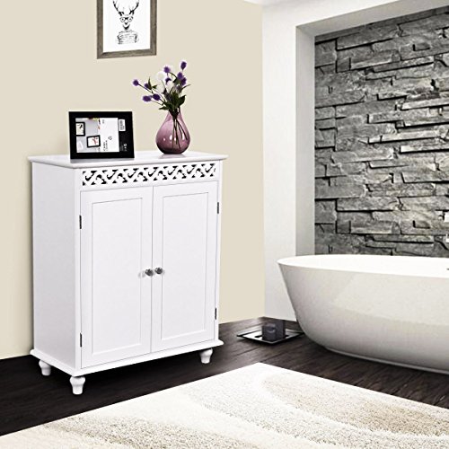 GentleShower Storage Cabinet, Wooden Floor Cabinet with 2 Doors and 2 Shelves, Home Fashions Cabinet Cupboard with White Finish and Stylish Design, Snow White