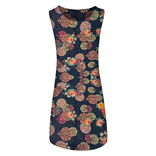 BIBOKAOKE Zomerjurk voor dames, ronde hals, retro, bloemen, mini-jurk, katoen, linnen, strandjurk, grote maten, korte… - Image 3