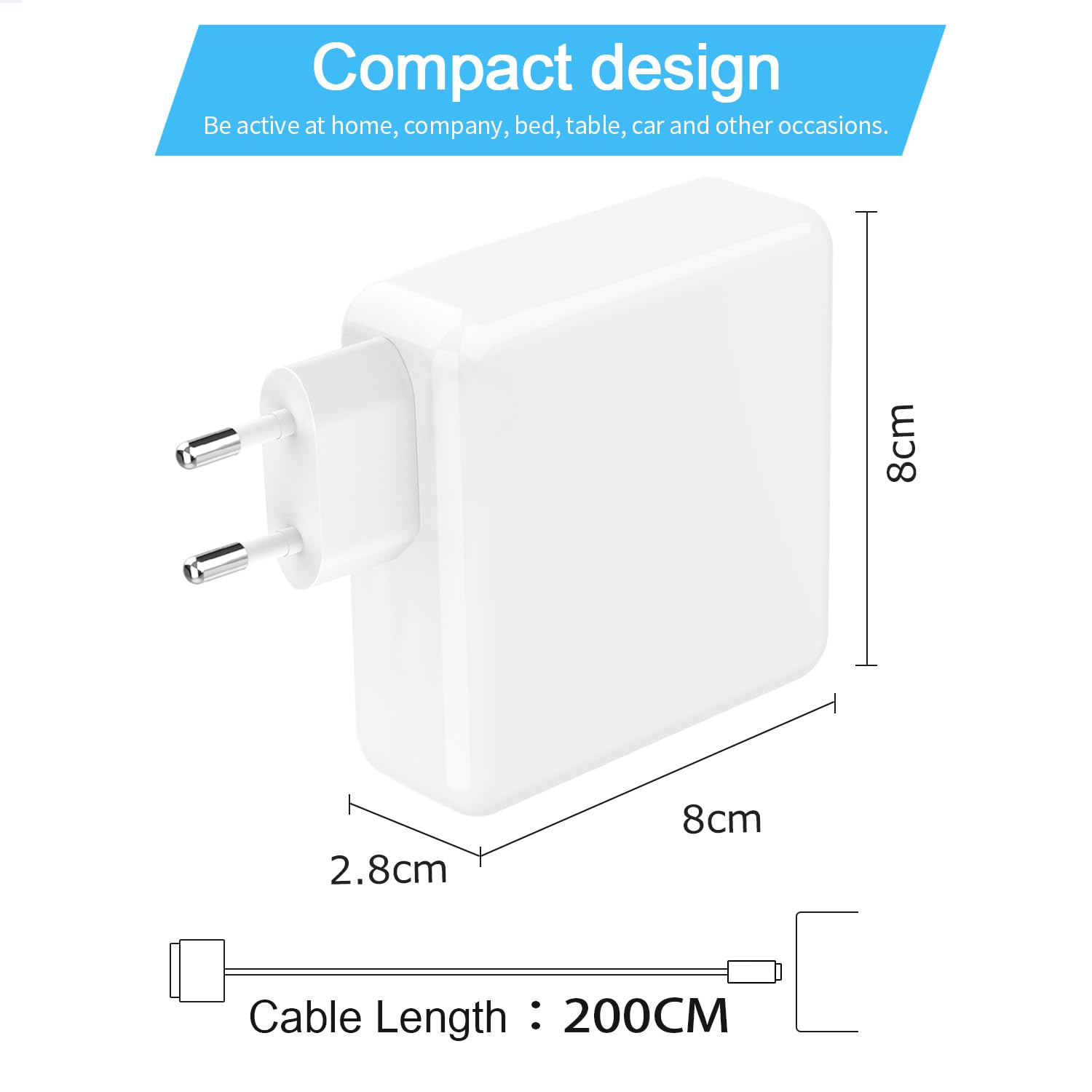Mac Book Pro Air Charging Cable, 96 W Replacement Charger with 2.2 m USB-C to T-Tip Braided Cable for MacBook Pro 14/16 Inch 2021~2025 M1 M2 M3 M4 MacBook Air 13/15 inch, A2442 A2487 A2779 A2941