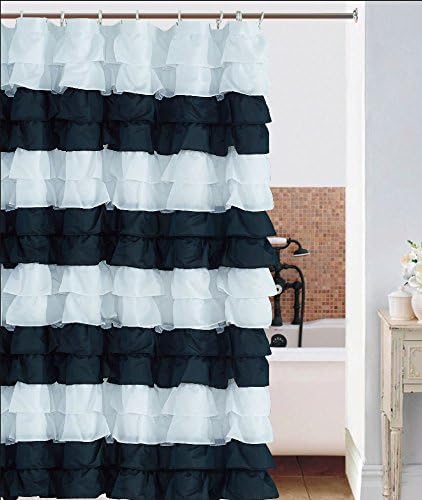 Amazon Com Spring Home Waterfall Black And White Ruffled Shower
