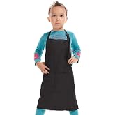 C&amp;Xanadu Kid Apron Adjustable Strap with 2 Pockets Painting Cooking Craft Backing Unisex Age 8-12(Black)