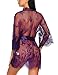 Avidlove Women's V Neck Lace Kimono Robe Babydoll Lingerie Mesh Nightgown Purple