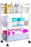 DecoBros Metal Mesh Rolling Cart, Silver (Office Product)