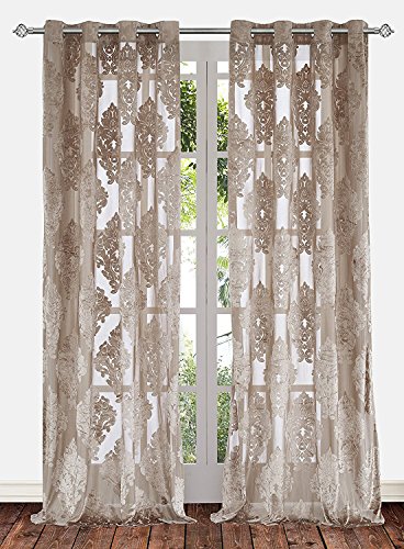 Ifblue 2-Panels 52x84-Inch Grommet Top Sheerness Velvet Cutting Flower Sheer Window Light Filtering Classic Curtains Drapes - Brown