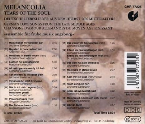 Melancolia Tears Of The Soul German Love Songs From The Late