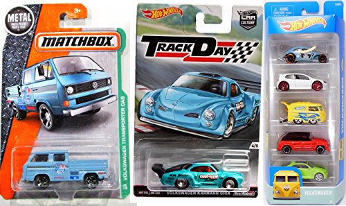 Hot Wheels Track Day VW Car Culture Series 2016 & Volkswagen 5 car set + Matchbox Transporter Cab - Gulf GT - Kool Kombi - Custom Beetle & Type 181 + Real Rider KARMANN GHIA