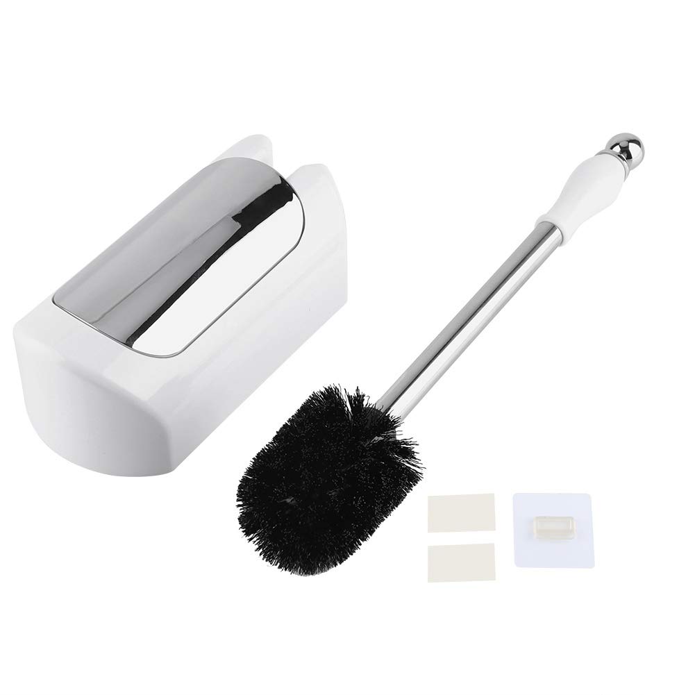 Hyuduo Toilet Brush, Stainless Steel Handle With Holder, Toilet Cleaning Brush Set, Plastic & Stainless Steel Toilet Cleaning Brush For Home Hotel Bathroom Cleaning Tool Set (White),Toilet Brush