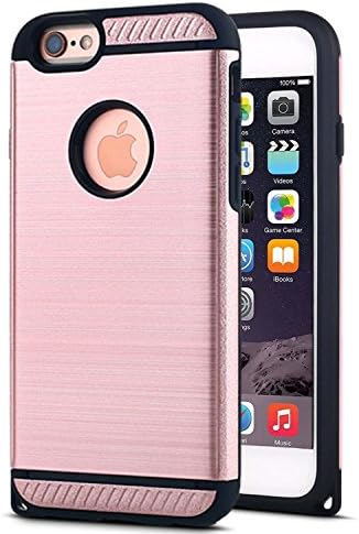 iPhone 6 Case, (Brushed Series) 6S Rugged Heavy Duty Dual Layer Armor Shock Proof Silicon Protective Cover Case With Dust Plug for Apple iPhone 6 6S (Rose Gold)