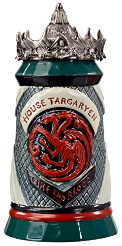 Game of Thrones House Targaryen Stein - 22 Oz Ceramic Base with Pewter Baratheon Crown Top