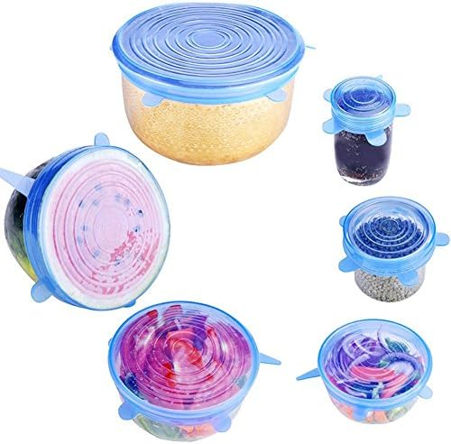 Silicone Stretch Lids - Reusable Lids Covers for Various Containers (6 Pack-Blue)
