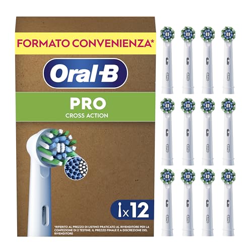Oral-B Testine di Ricambio Pro, Cross Action, Bianche, 12 Ricambi - 12 Testine di Ricambio per Spazzolino Elettrico, Autentiche, Setole Angolate che si Adattano a ogni Dente per una Pulizia Profonda