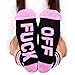 Socks FUCK OFF Ribbed Knit Half Crew Socks Fall Winter Ferbia Unisex Embroidery Swear Word Curse Printed Stockings