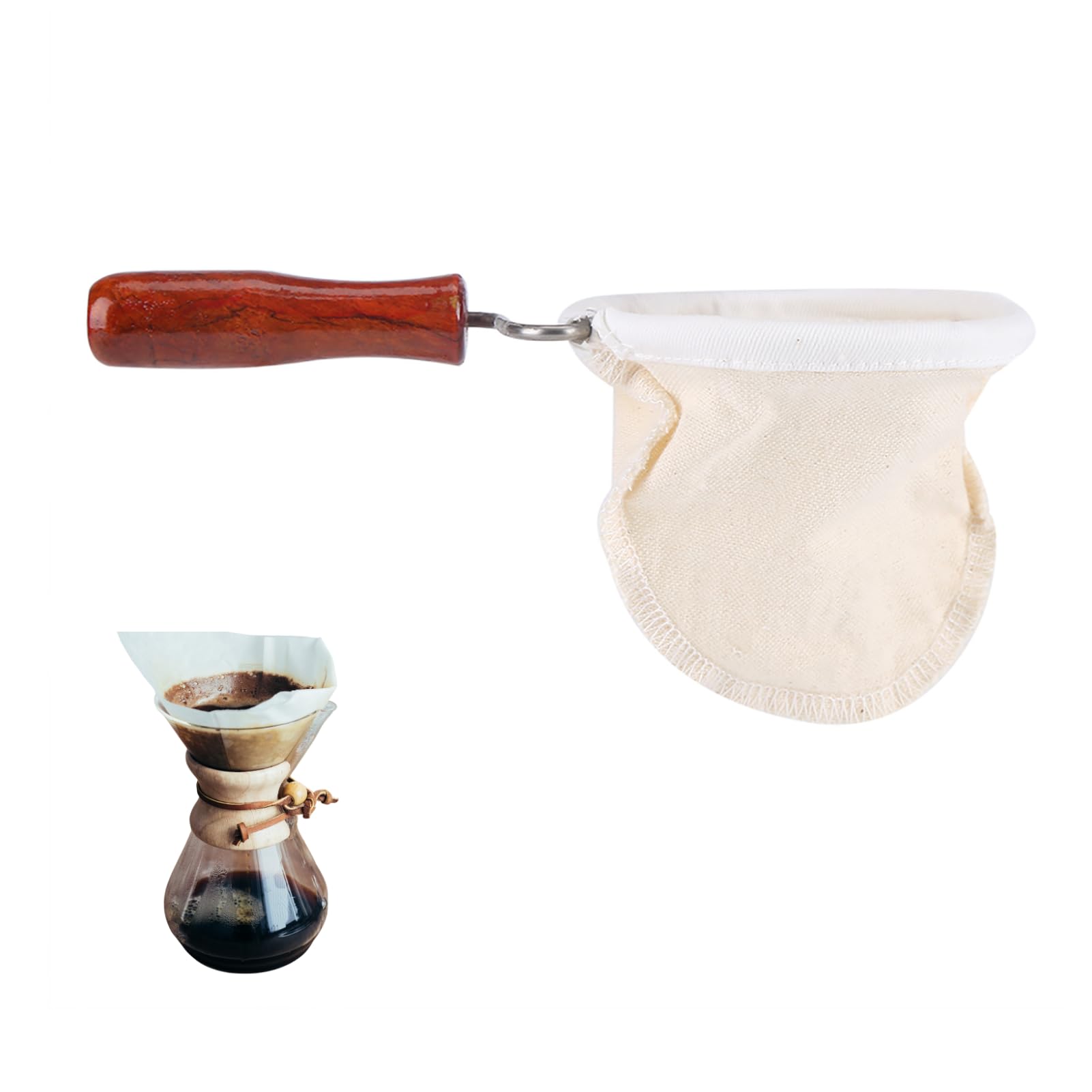 DEWIN Coffee Filter, Cloth Coffee Filter Reusable Washable Flannel Cloth Coffee Filter Strainer with Wood Handle(S)