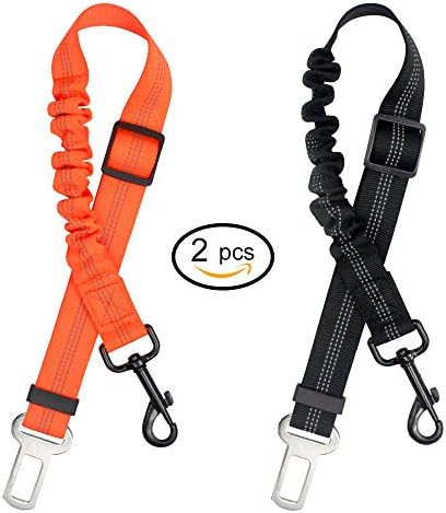 NewPeak Pet Seat Belt Dog Leash for Car Adjustable Cat Safety Leads Elastic Nylon Bungee Buffer Vehicle Car Seatbelt (2 Packs)