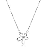 Reffeer Solid 925 Sterling Silver Flower Chain Necklace for Women Teen Girls CZ Flower Pendant Necklace Choker