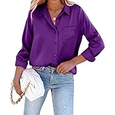 Pausus Satin Button Down Shirts for Women Long Sleeve Slim Fit Office Blouses Casual Business Silk Tops with Pocket S-XXL
