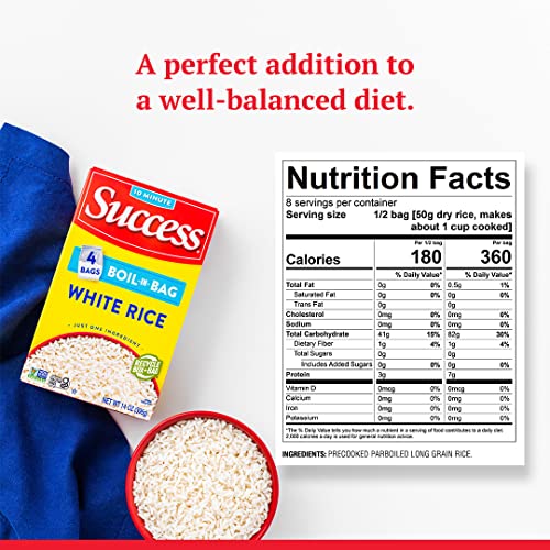 SUCCESS BOIL-IN-BAG RICE, WHITE RICE, QUICK AND EASY RICE MEALS, 14-OUNCE BOX