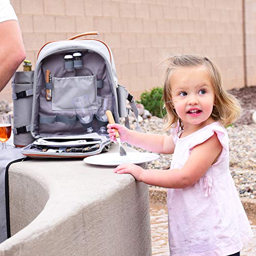 Picnic Backpack Set for 2 to 4 with Blanket, Wine Stand & Glasses, Cutlery, Dinnerware, Detachable Insulated Waterproof Compartment Pouch in The Cooler, Picnic Basket for Family by Frux Home & Yard