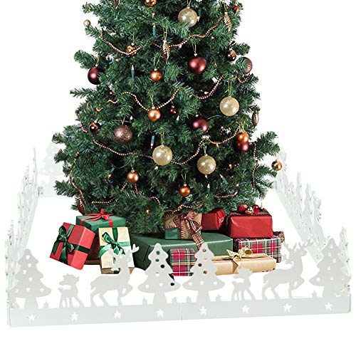 handrong 2 Set Christmas Tree Fence White Decorative Xmas Tree Fencing for Home Garden Yard Office Decoration Gift Storage, Square 13.5×13.5×13.5×13.5 Inch