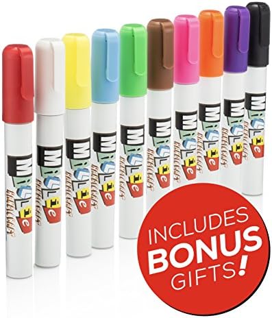 Blackboard Chalk Markers &amp; Chalkboard Dry Erase Markers Set By Millie Handicraft Essentials – Easy Clean, Odor Free, Non Toxic, Water Soluble Ink – 10 Bright Colors – 6mm Reversible Tips