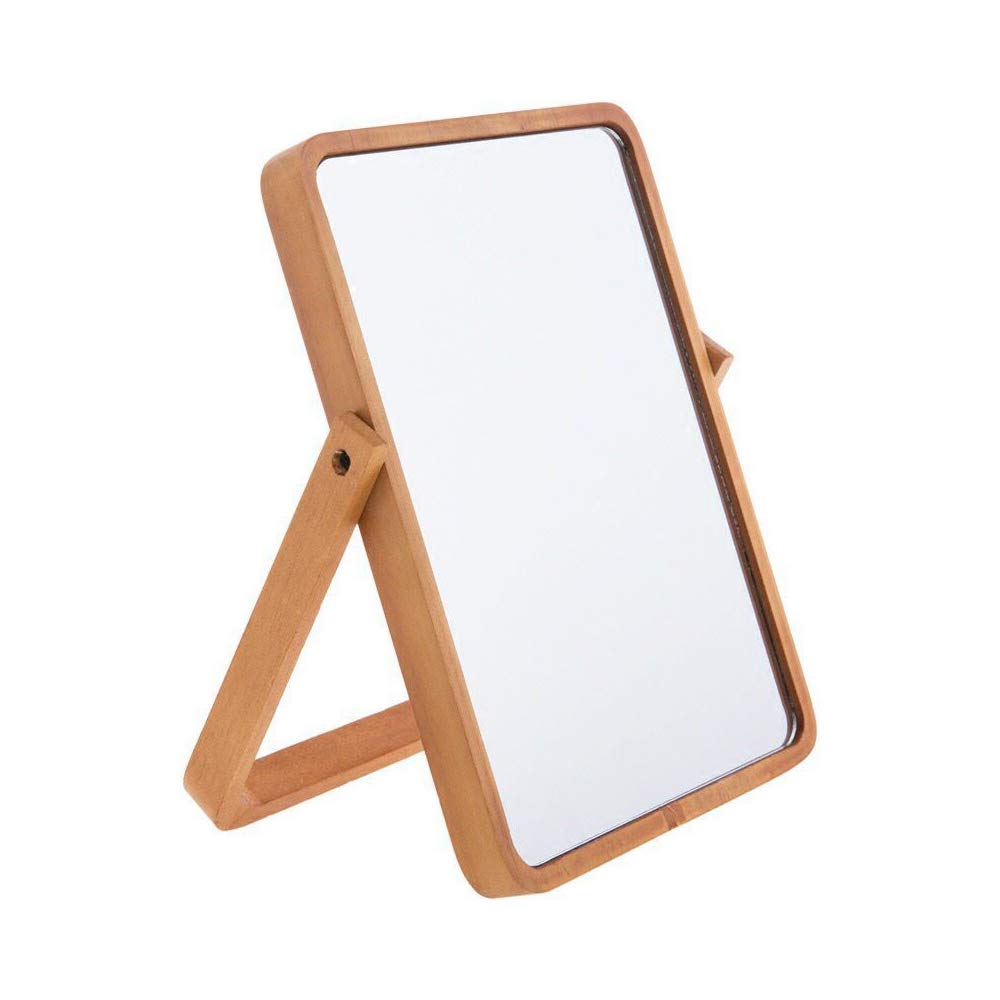 Hosoncovy Wooden Desktop Vanity Mirror with Stand - Folding Rectangular Free Standing Bathroom Mirror