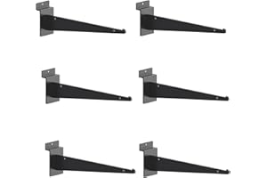 JOYHUATRADE 6 PCS Heavy Duty Slatwall Shelf Brackets, 6.3 inch Metal Shelf Bracket for Shelves, Black Slat Wall Shelf Bracket with Lip, Slatwall Accessories for Slatwall Panels Shelving Display Home Commercial