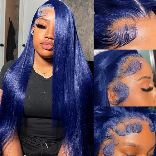 Blue Lace Front Wig 26 Inch Straight Wear and Go Wig