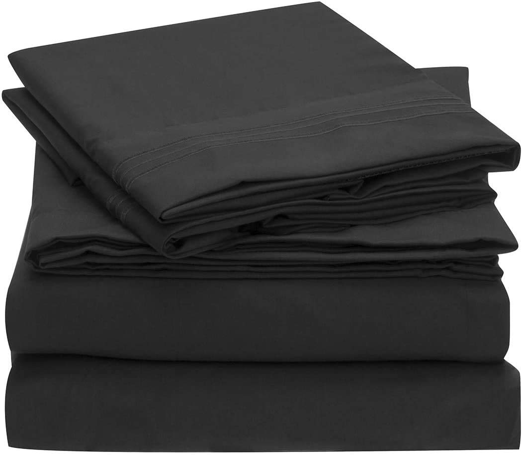 ComfyWell Double Duvet Set - Plain Duvet Cover Sets Bedding Quilt Cover Double Size Bed with 2 Pillowcases Zipper Closure-Ultra Soft Brushed Microfiber.(Double(200x200cm), Black)
