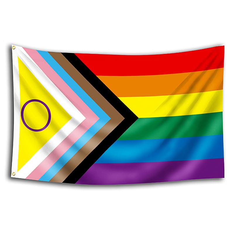 Progress Pride Flag 5x3Ft, LGBTQ+ Rainbow Flag with 2 Metal Eyelets, Bright Color Progress Flag for Parties, Parade, Carnival